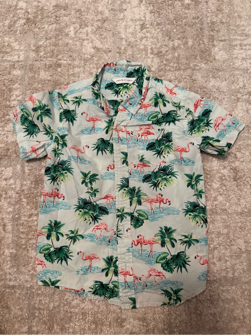 Janie and Jack Light Blue Flamingo & Palm Button-Down Shirt size 5